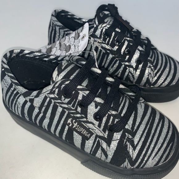 Superga Bambino Zebra Print Black Silver Sneaker
